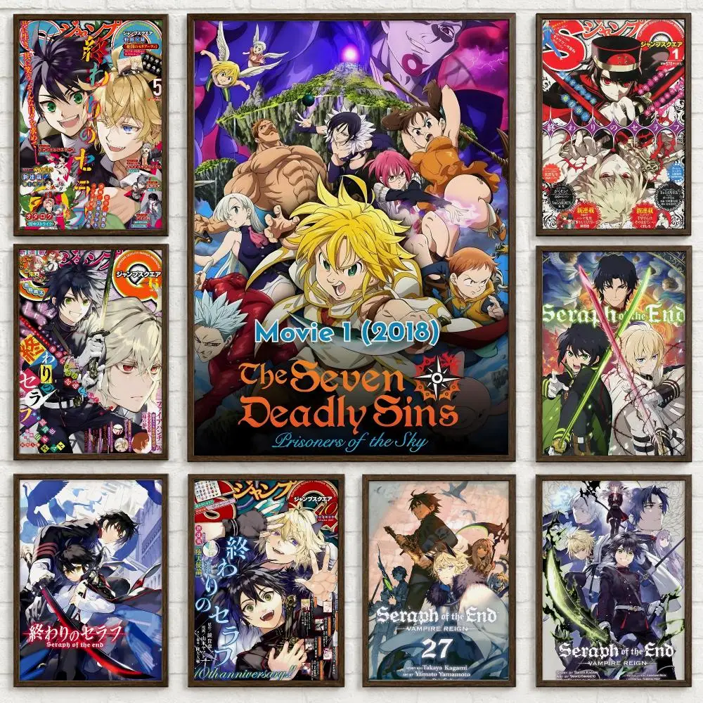 Anime Seraph of the End Poster Self-adhesive Art Waterproof Paper Sticker Coffee House Bar Room Wall Decor