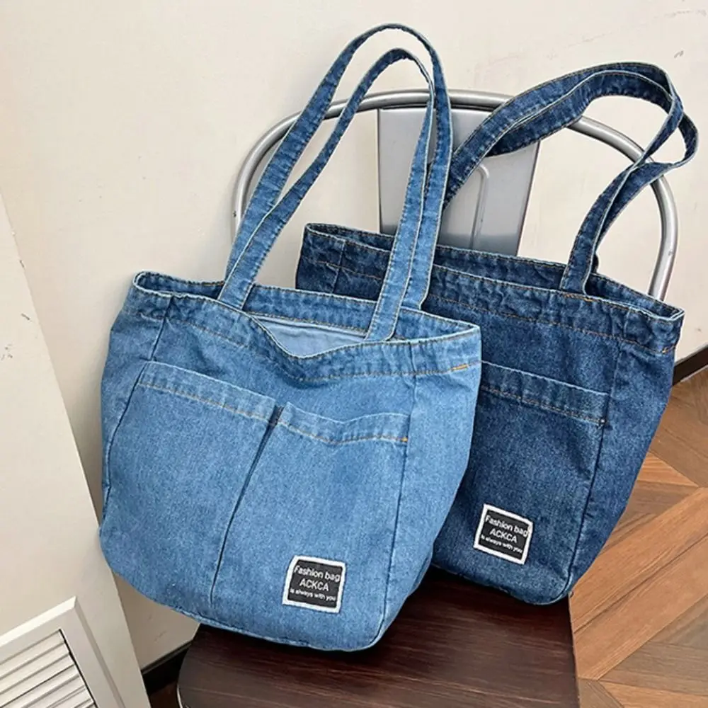 

Fashion Oxford Denim Handbag Blue Korean Style Large Capacity Tote Bag Storage Bag Casual Shoulder Bag Students