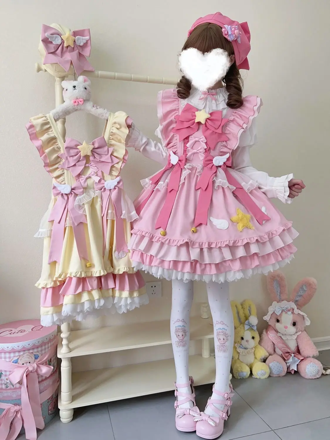 Japan Anime Lolita Jsk Mini Dress Set Women Sweet Magic Star Bow Ruffles Princess Cosplay Costumes Party Dresses Cute Maid Dress