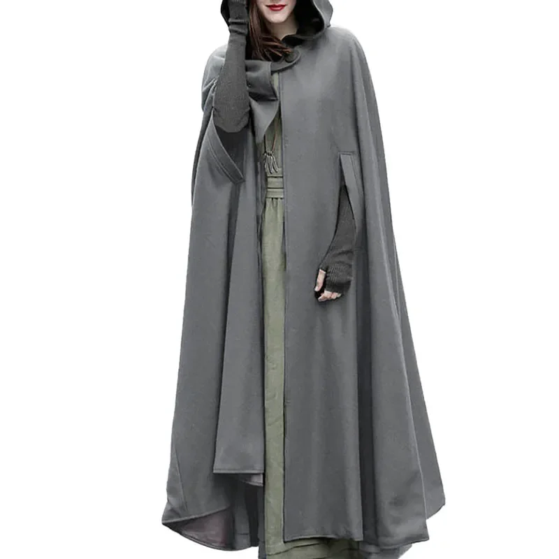 ZANZEA donna Poncho inverno con cappuccio aperto mantello anteriore sciolto solido cappotto lungo con cappuccio Cosplay Outwear natale Casual Cape