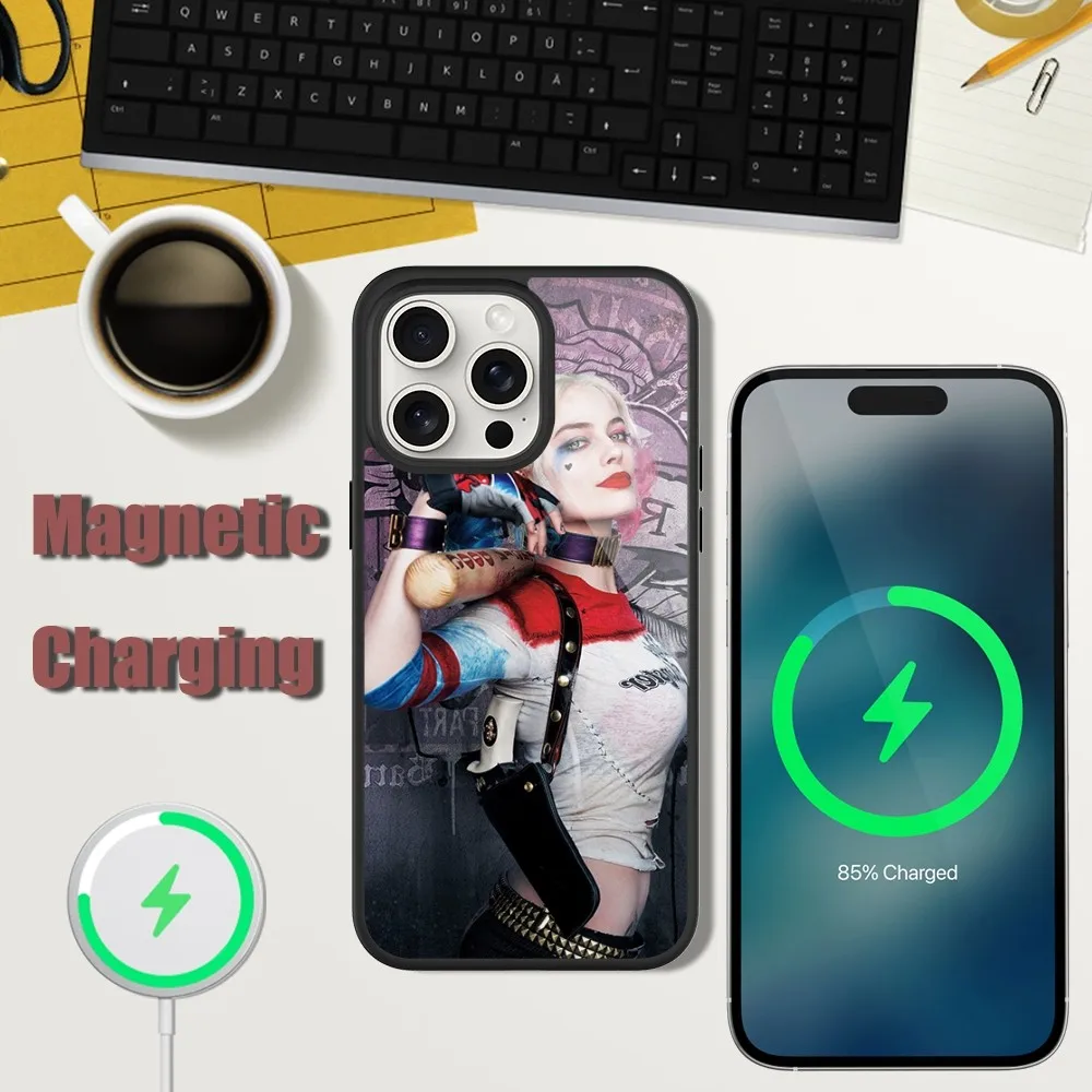 BEAST KINGDOM DC H-Harley Q-Quinn Phone Case For iPhone 13 15 11 12 14 Plus Pro Max Glass Charging Magsafe Magnetic Cover