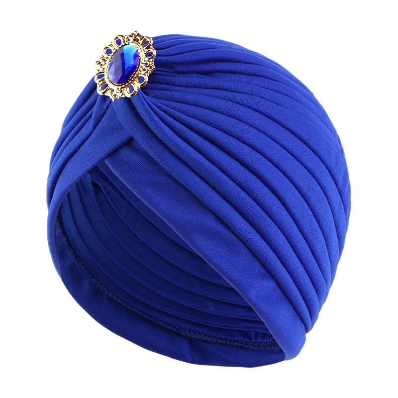 Muslim Fashion Women Elastic Alloy Drill Twist Knot Hat Chemo Cap Cancer Hat Islamic Femme Headscarf Indian Hat Headband Turban