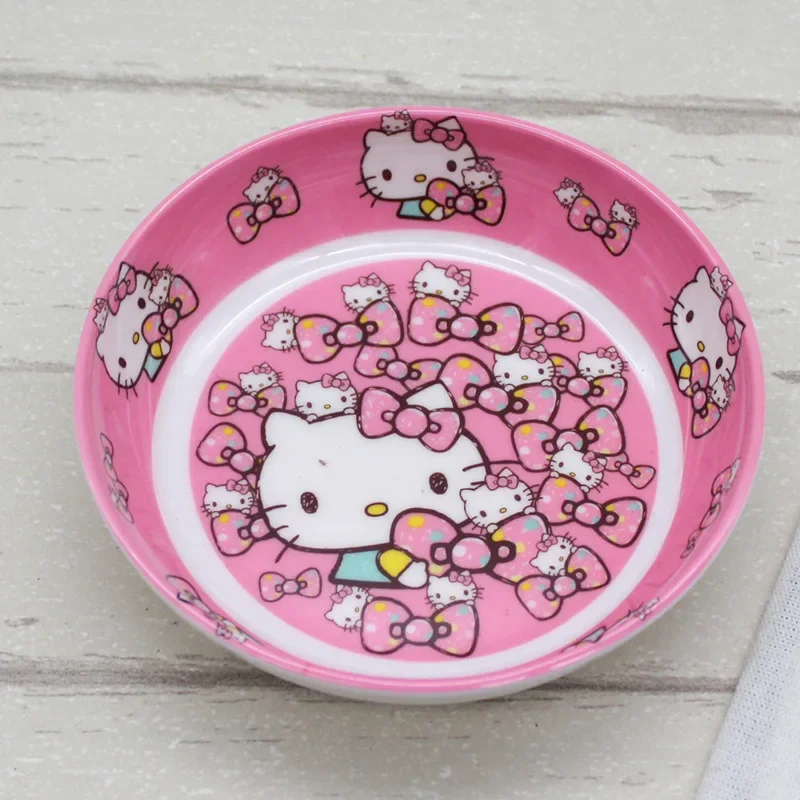 Hello Kitty Snack Fruit Plate Melamine Anti-fall Imitation Porcelain Round Plate Resin Tableware Shallow Plate Cartoon Cute Girl