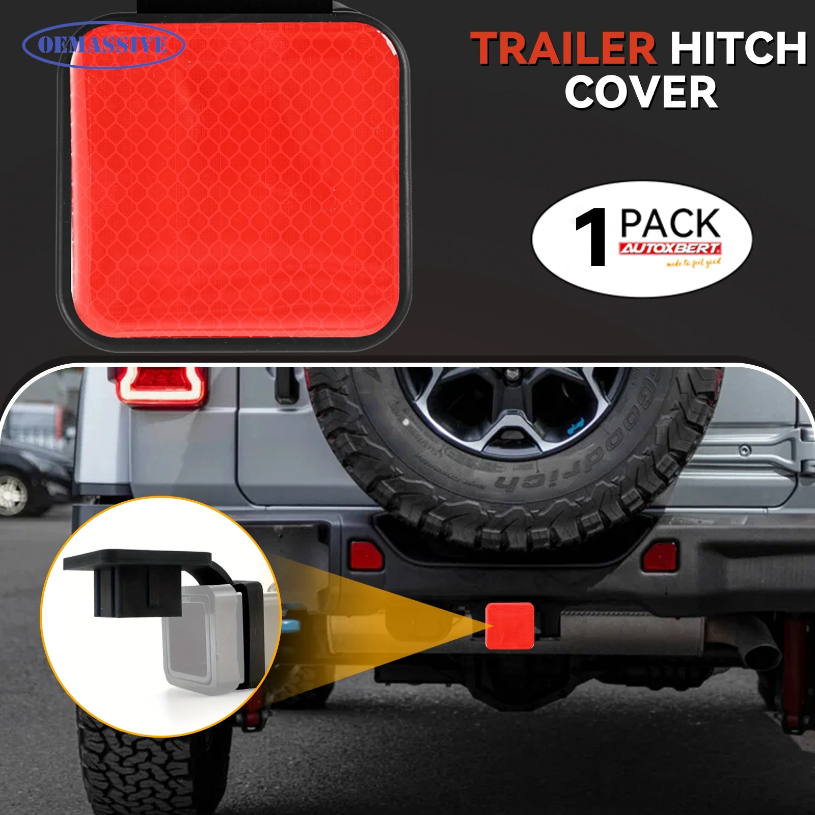 

For Ford Toyota Jeep Nissan Chevrolet Ram Dodge 2'' Inch Safety Reflector Trailer Hitch Cover Tube Cap Plug Red for Receiver