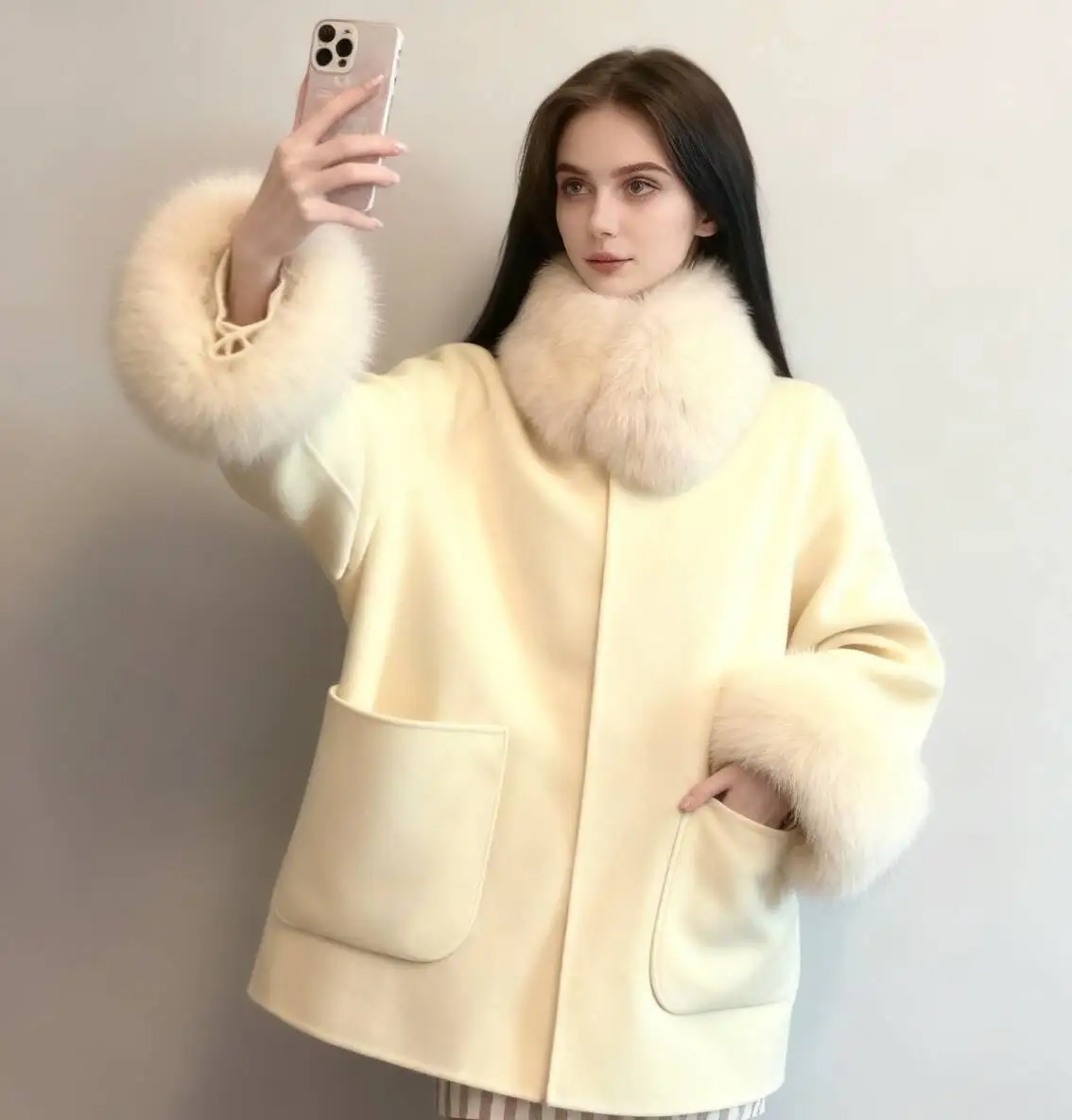 Abrigos de mezcla de lana para mujer, abrigo de lana naranja de otoño, franela minimalista, ajustado a la cintura, plegable, para banquete, universidad, ocio, moderno Ins