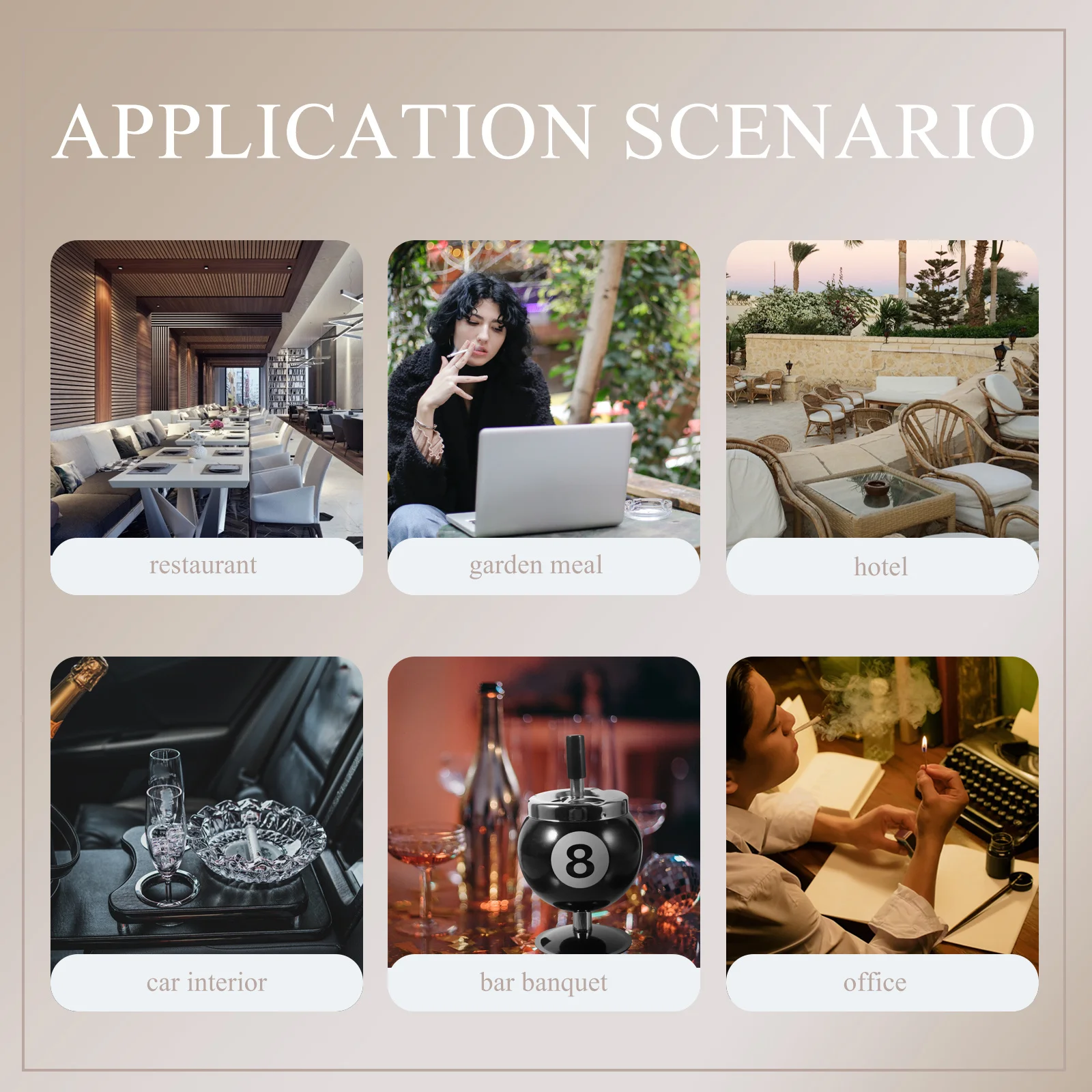 

Ball Shape Stainless Steel Ashtray Desktop Household Table Ashtray Holder Large Capacity Odor Proof Rotation Design Easy