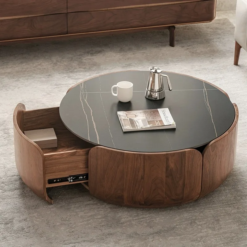 

yj9 Журнальный столик из черного ореха, итальянский минималистичный лепесток, круглый дизайн, свет, роскошная гостиная, современная простота