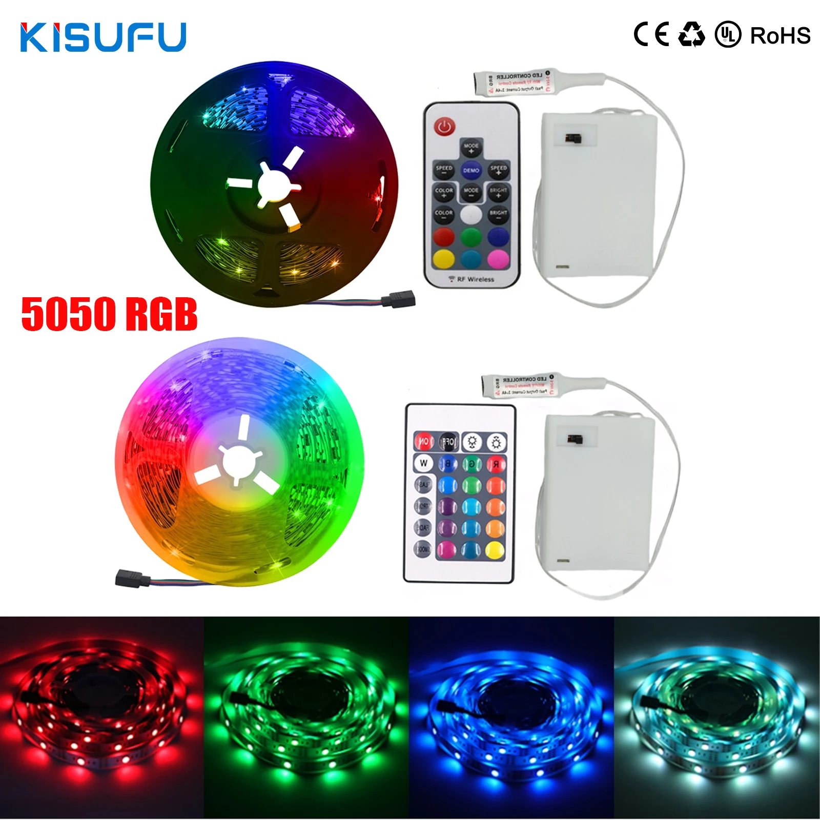 DC 5V 5050 RGB Strip LED Light Battery Powed IP21/IP65 Ribbon Tape Stable Led Strips Indoor Outdoor 3/24/44key Control Remote