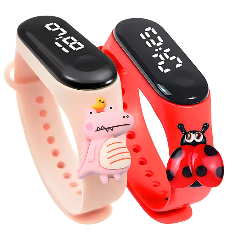 Cartoon Frog Ladybug Owl Crocodile Children Watches for Boy Girl Toy Kids LED Digital Electronic Watches Sport Bracelet Clock