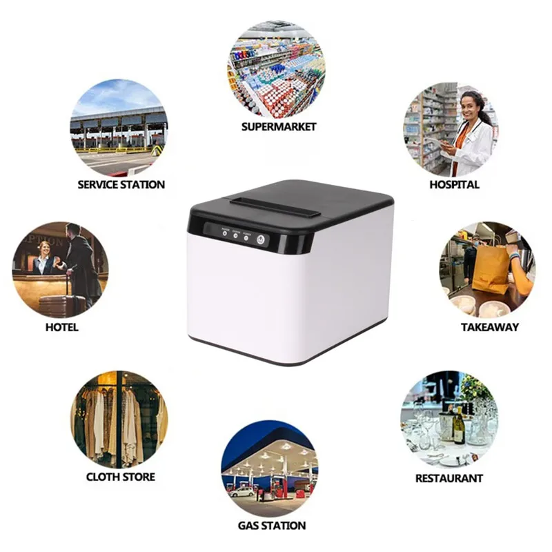 80mm Thermal Receipt Printer USB LAN Bluetooth WiFi Interface with Auto Cutter Support Cash Drawer for Restaurant Retail