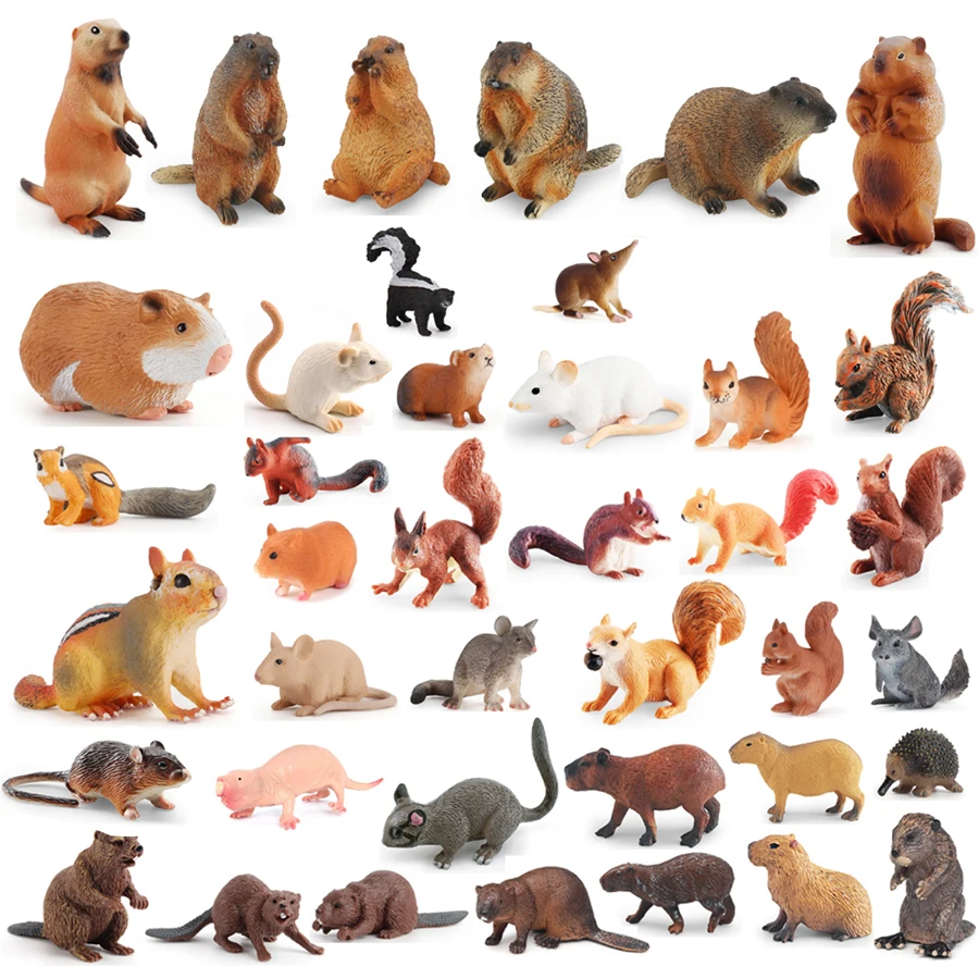 Realistic Rodent Wild Animals Capybara Beaver Mole Aardvark Mouse Chipmunk Squirrel Groundhog Model Figure Collection Toys