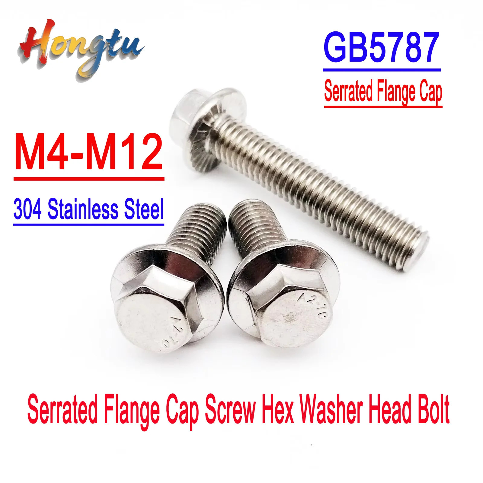 

304 Stainless Steel Metric Thread GB5787 Hexagon Head with Serrated Flange Cap Screw Hex Washer Head Bolt M4 M5 M6 M8 M10 M12