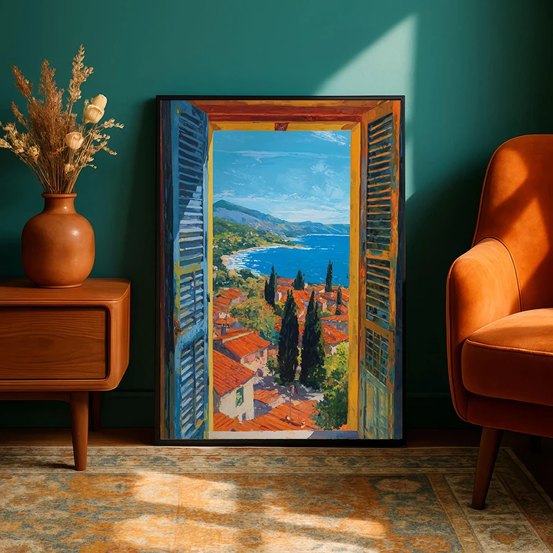 Moroccan Courtyard Orange Tree Mediterranean Painting Canvas Italian Summer Travel Poster Print Kitchen Living Room Home Decor