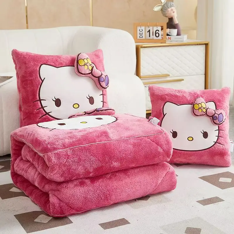 

New Hellokitty Throw Pillows Stitch Blankets Mickey Flannel Pillow Thickened Two In One Soft Bedding Warm Decor Cartoon Gifts