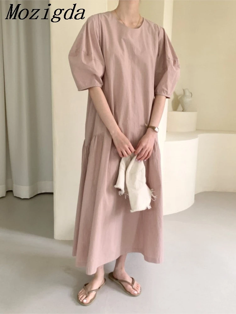 

Summer Long Dress Women Ruffle Pleated Irregular Modis Korean Loose Casual Pink Ladies Dresses Short Sleeve Woman Pullover Dress