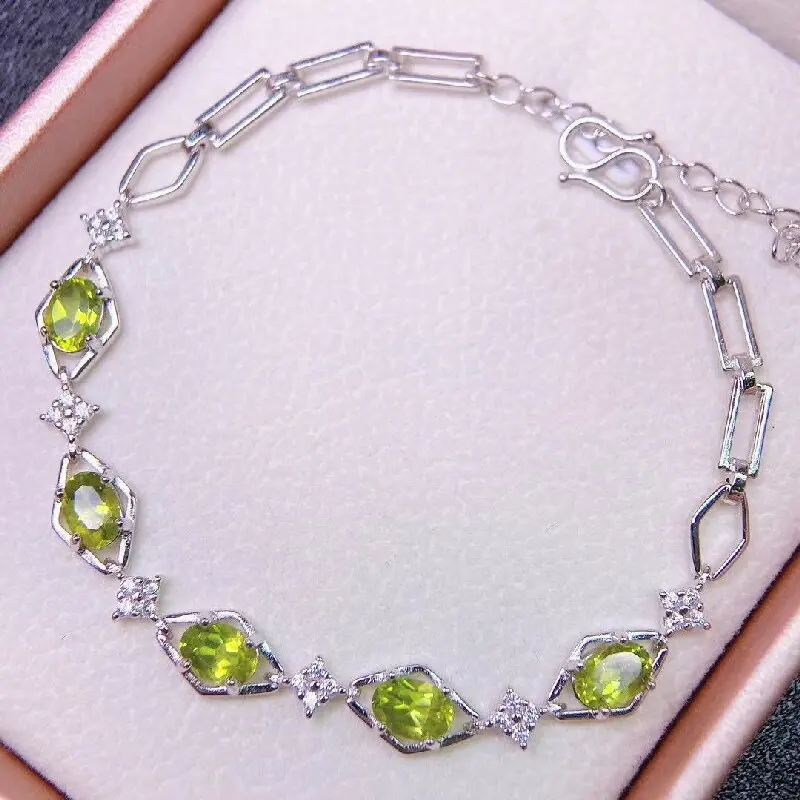 Best Seller Fashion Silver Bracelet Jewelry With Natural Peridot Gemstone 4*6mm For Gift Wedding Peridot Bracelet Jewelry