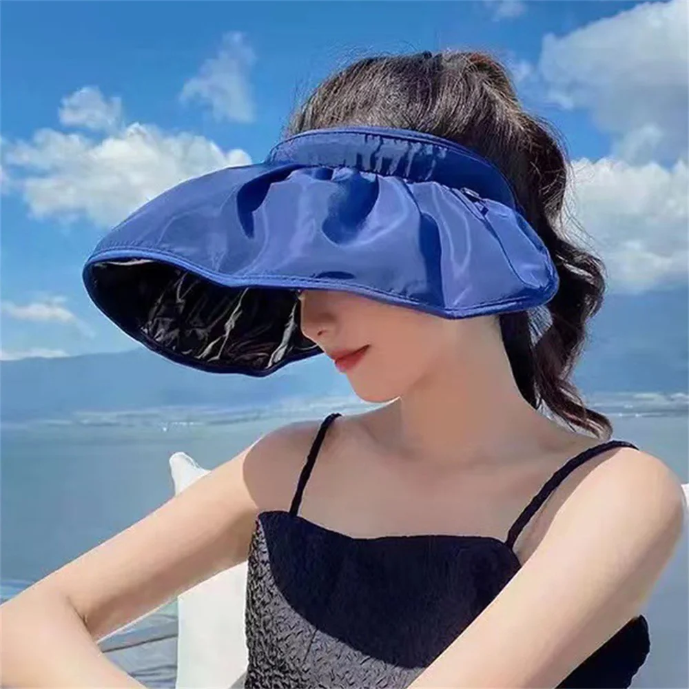 Summer Shell Sunshade Hats Women Outdoor Beach Hats Soft Foldable Wide Brim Bucket Caps UV Protection Dual Use Hair Hoop Sun Hat