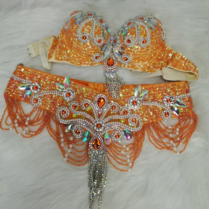 Costumi per spettacoli di danza del ventre Reggiseno + cintura 2 pezzi Cintura a catena fatta a mano sexy per le donne Performance Carnevale Strip Dance Outfit