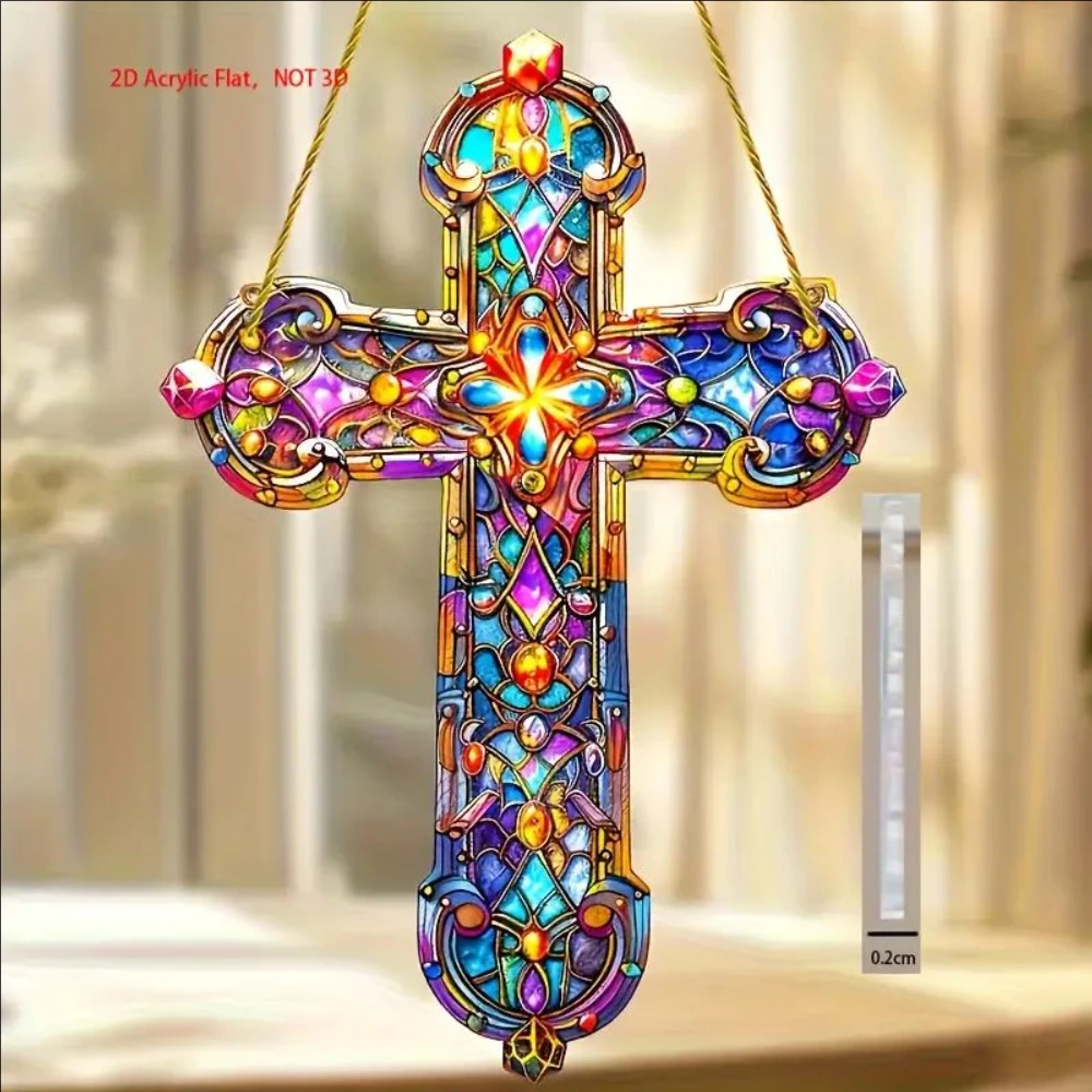 2D Flat - Acrylic 2D Flat Cross Pendant,No Power Required, Universal, Suitable for New Year, Valentine'S Day Winter Celebrations