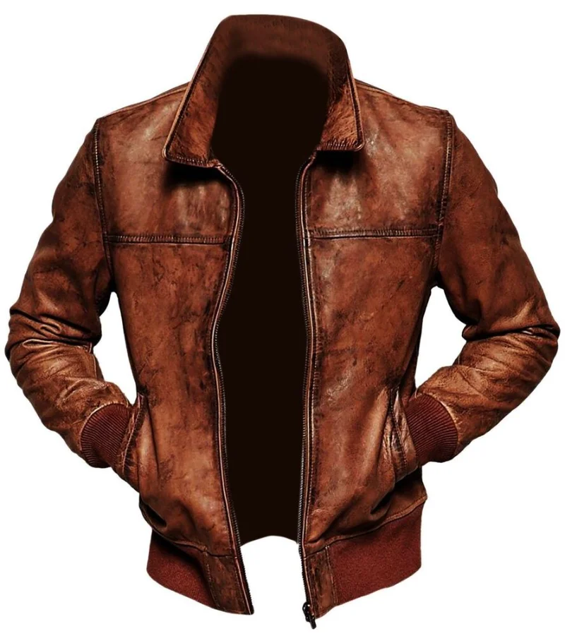 

Mens Leather Jacket Biker Motorcycle Vintage Distressed Brown Bomber Winter Coat