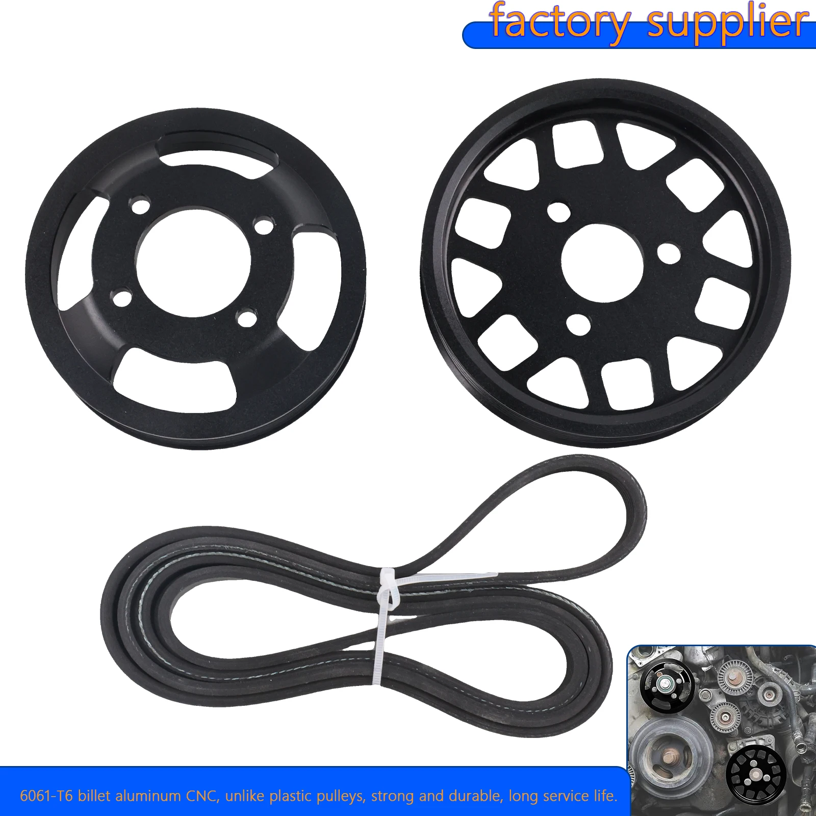 

lightweight billet Power Steering Pump Water Pump Pulley Serpentine Belt Kit For BMW E39 E46 Z3 M52TU M54 Engine