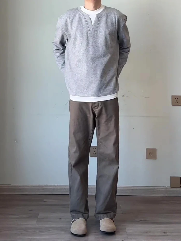 

Cafe Brown American Retro Slim Straight Men's Jeans Spring Autumn Cleanfit Flared Long Trousers Youth Trend Wear Resistant