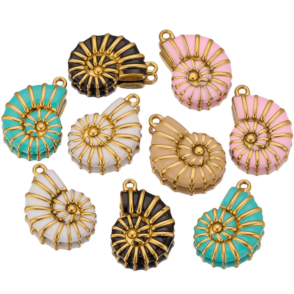 2PCS Stainless Steel Summer Sea Conch Shell Charm Pendants Enamel Charms DIY Jewelry Components for Earrings Necklaces Materials