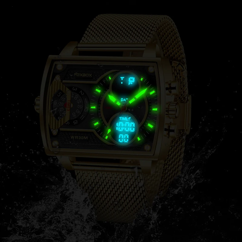 LIGE New Men's Quartz Wristwatches FOXBOX Top Brand Luxury Military Digital Watch Men Fashion Waterproof Square Chronograph Male