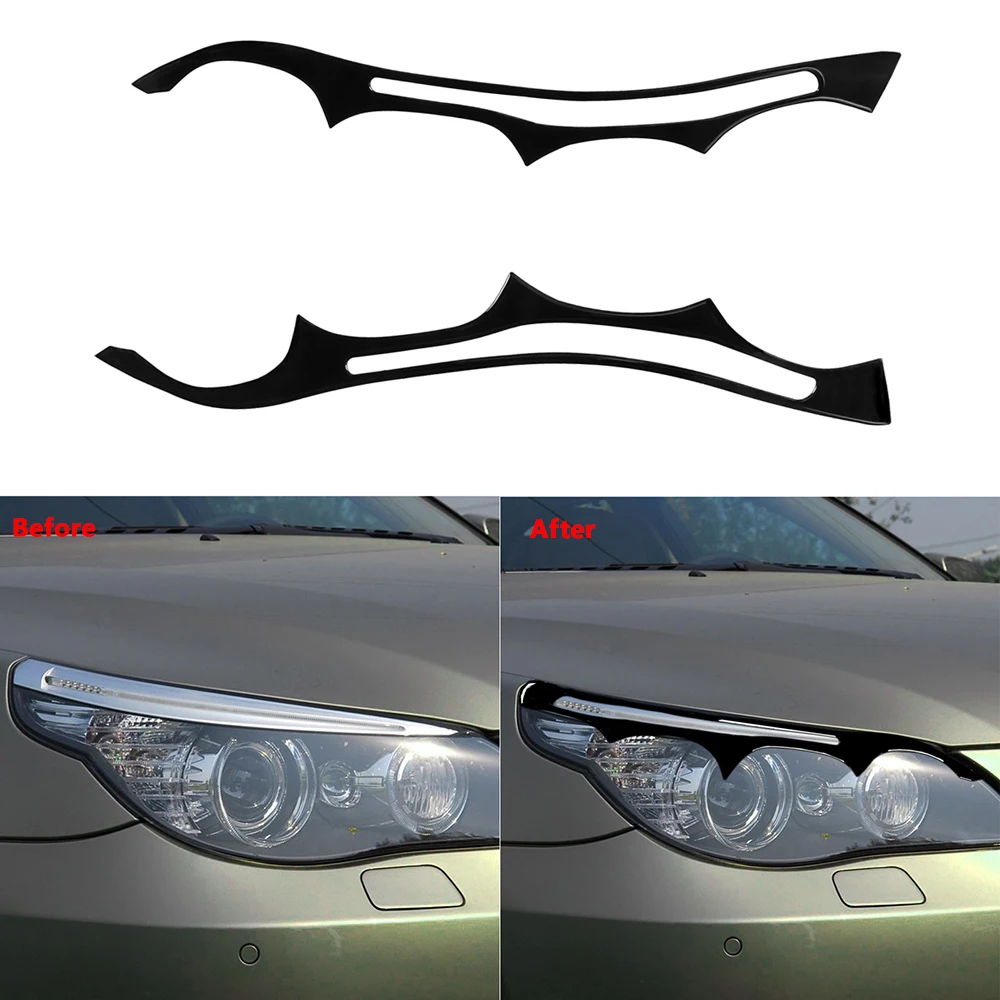 

For BMW E60 5 Series 2004 2005 2006 2007 2008 2009 2010 Car Headlight Eyebrows Eyelid Piano Black Sticker Gloss Interior Parts