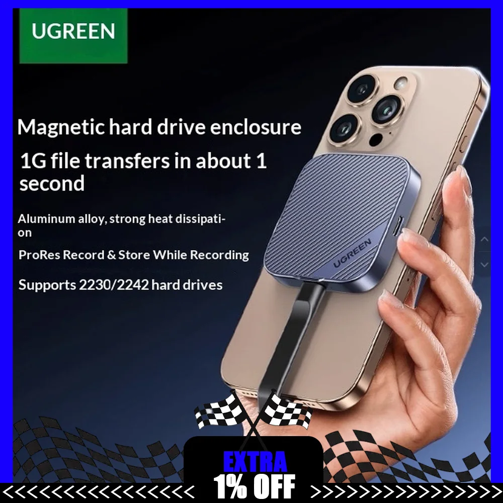 UGREEN 45367 CM899 Magnetic M.2 NVMe SSD Enclosure 10Gbps for iPhone 16 15 ProRes 2230 2242