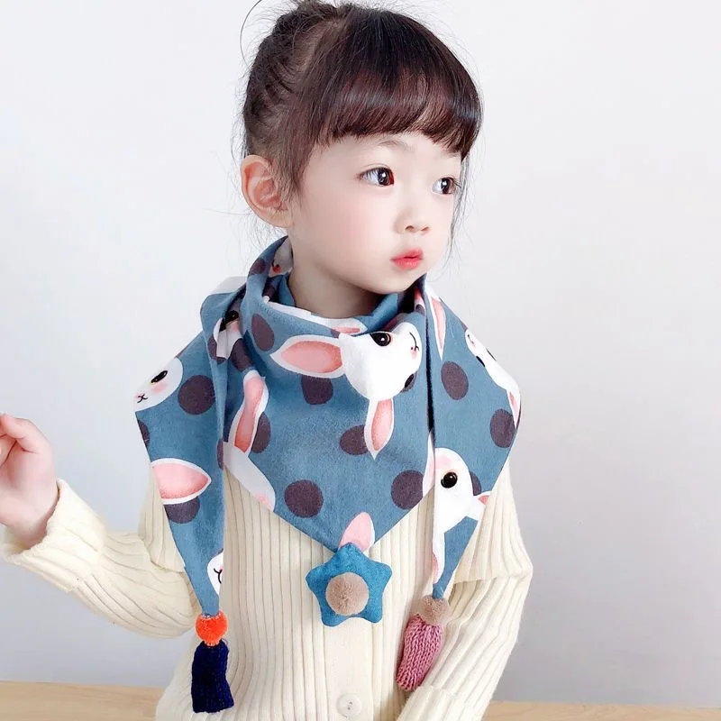 2025 Baby Girls Triangle Scarf Spring Winter Boys Shawl Children Warm Windproof Neckerchief Cute Pompom Kids Scarves