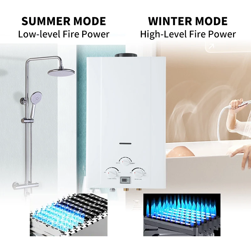 Scaldabagni a gas naturale da 6 litri a 16 litri Caldaia istantanea GPL Geyser con alimentazione a batteria per uso domestico all'aperto