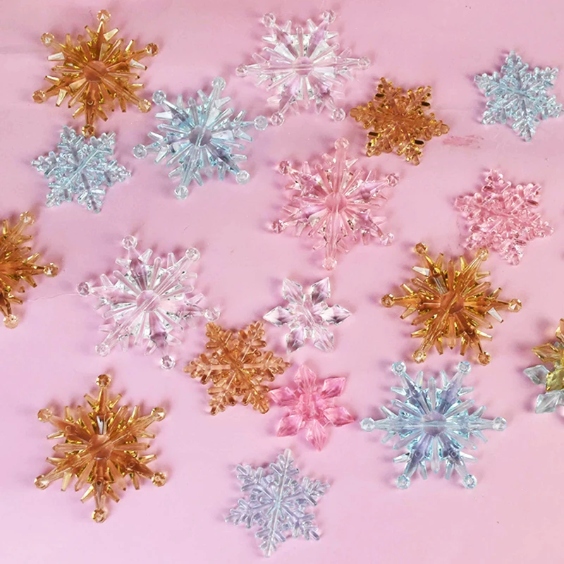 10Pcs Plastic Crystal Snowflake Ornament Acrylic Transparent Snowflake for Winter Home New Year Christmas Tree DIY Decoration