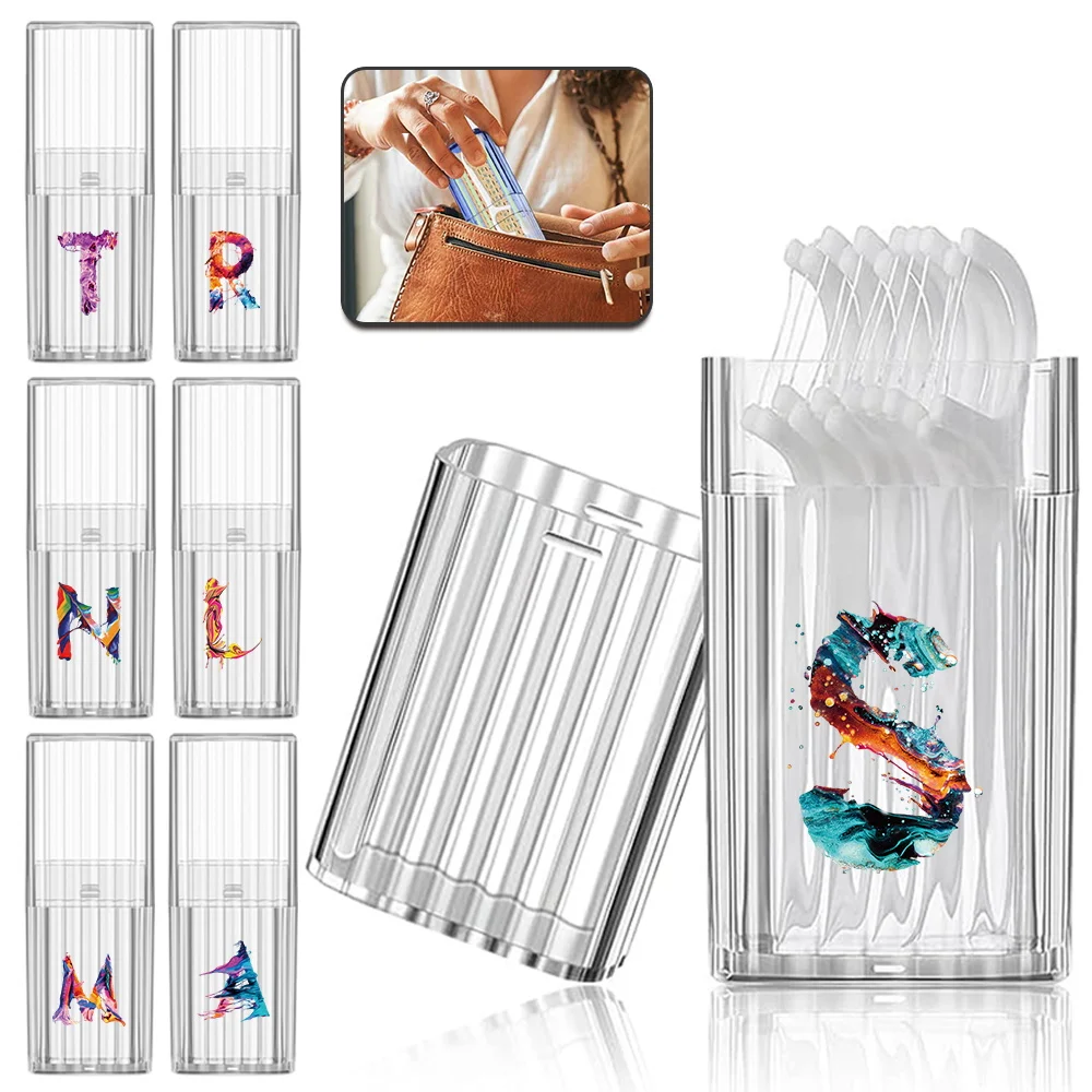 

Dental Floss Box Toothpick Case Organizer Transparent Container For Band Aid Cotton Swab Waterproof Travel Paint Letter Pattern