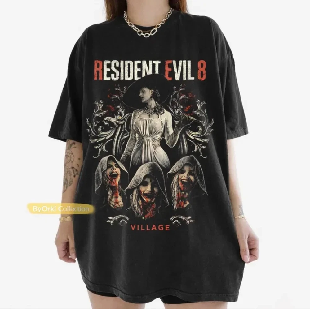 Vintage Resident Evil Village T-Shirt Lady Dimitrescu Horror-T-Shirt Grafisches Kurzarm-Damen-T-Shirt für alle Jahreszeiten Unisex – Detail 6