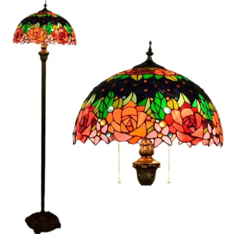 Stained Glass Floor Light Stellate Vintage Rose Lamps Decoration Living Room Salon LED Floor Lamps