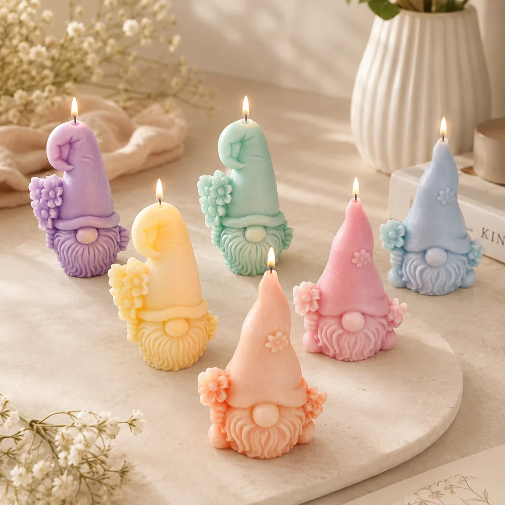 Elderly Beard Silicone Candle Mold with Flower Heart Design Dwarf Soap Resin Plaster Mold for  Decoration Christmas Gifts