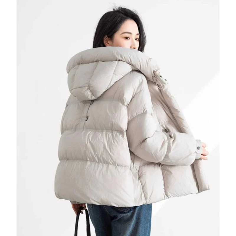 سترة قطن كورية للنساء سترة قطنية دافئة فضفاضة سترة عصرية بغطاء للرأس بسحاب إبداعي بألوان متباينة نمط جديد #5