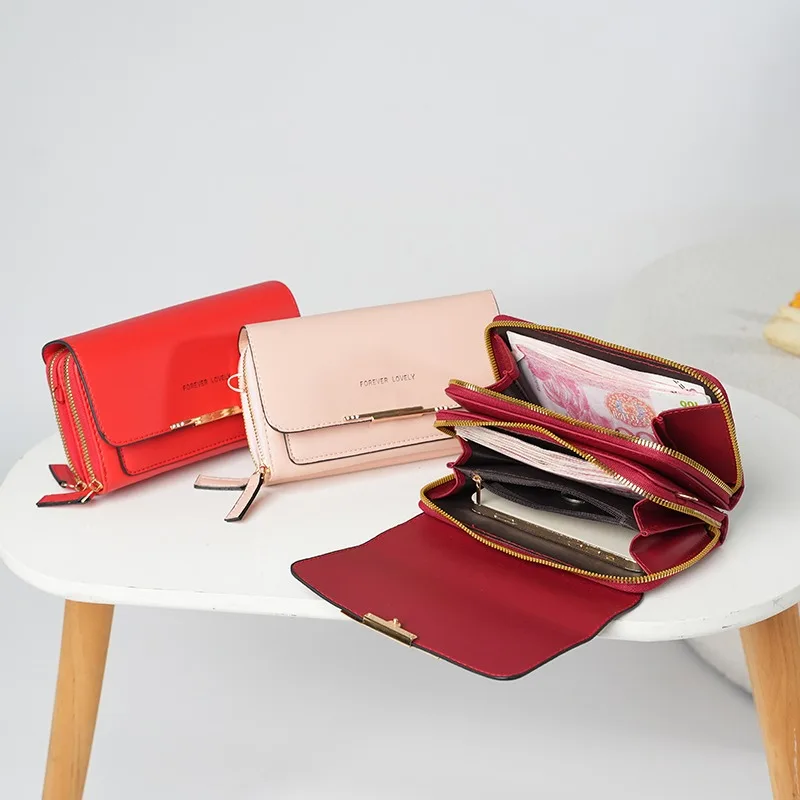 Damen Lange Geldbörse Koreanische Version Umhängetasche Doppelreißverschluss Große Kapazität Clutch-Tasche Schulter-Handtasche Damen Handytasche – Detail 21