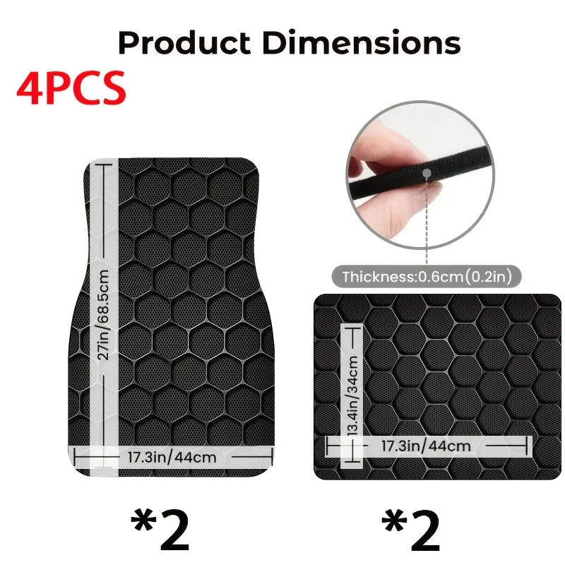 4pcs Hexagonal Pattern Car Floor Mats | Soft And Comfortable, Protects Car Interior, Enhances Driving Experience, Easy To Clean