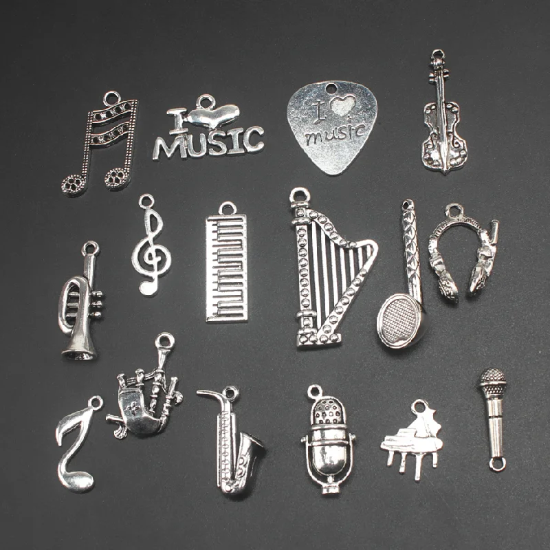 1pack Mixed Musical Instrument Alloy Pendant DIY Charms Hip Hop Bracelet Earrings Jewelry Crafts Metal Accessories M1604