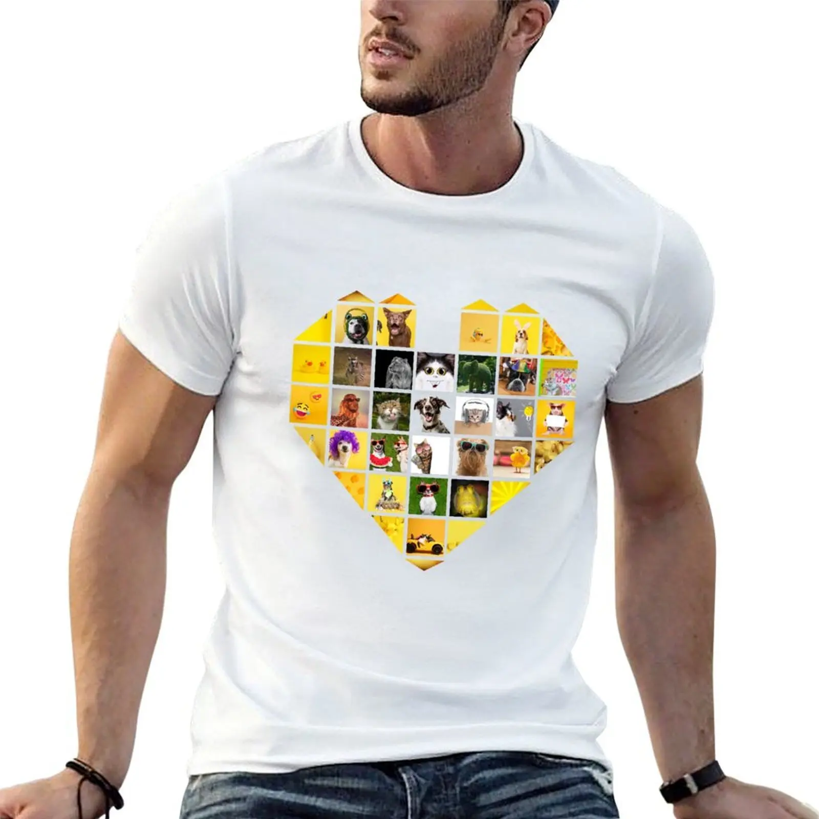 

Furry Friends Heart: Playful Pet Mix T-Shirt man t shirts graphic t shirts for man cotton funny man t shirts cotton T-shirt