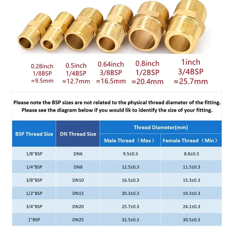 10Pcs Brass Pipe Hex Nipple Fitting Quick Coupler Adapter 1/8 1/4 3/8 1/2 3/4 1 BSP Male To Male Thread Water Oil Gas Connector