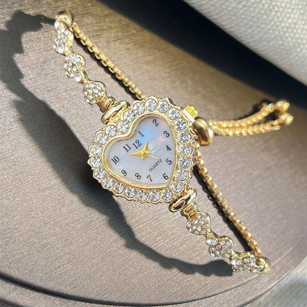 

Кварцевые часы из нержавеющей стали с бриллиантами, ремешок для часов с регулируемым браслетом, женские наручные часы со стразами