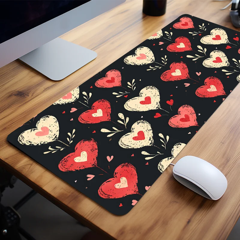 Vintage Hearts Mouse Pad Computer HD Desk Mat Keyboard Pad Rubber Non-Slip Gift for Friends Teens Girlfriend Boyfriend Workers