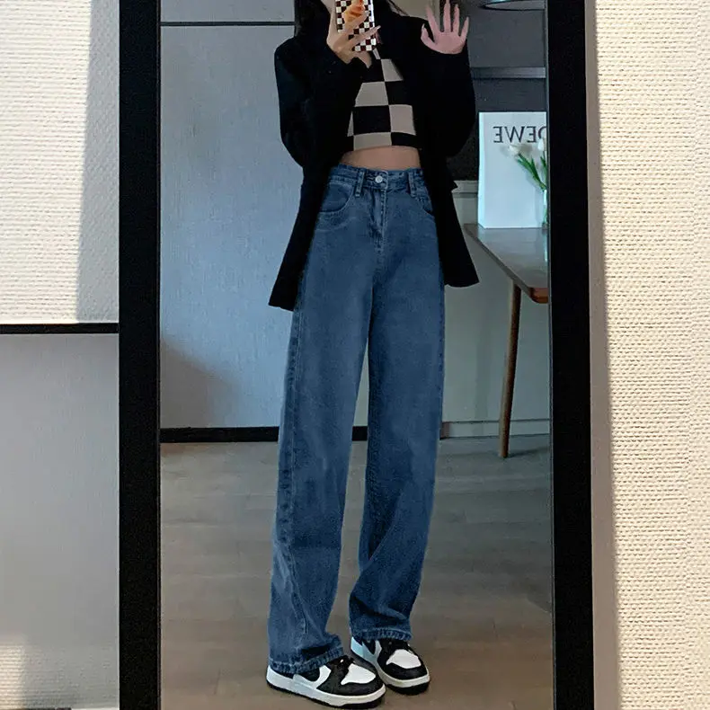 

Джинсы с высокой талией, женские пуговицы, застежка-молния, пряжка с поясом, регулируемый пояс, женский джинсовый модный базовый простой осенний стиль