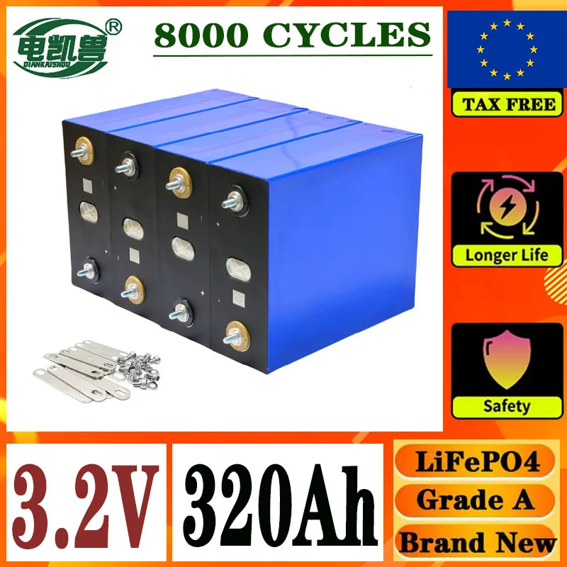 320Ah A-grade stud LiFePO4 3.2V rechargeable battery, suitable for DIY 12V 24V 48V electric vehicle yacht solar system tax free