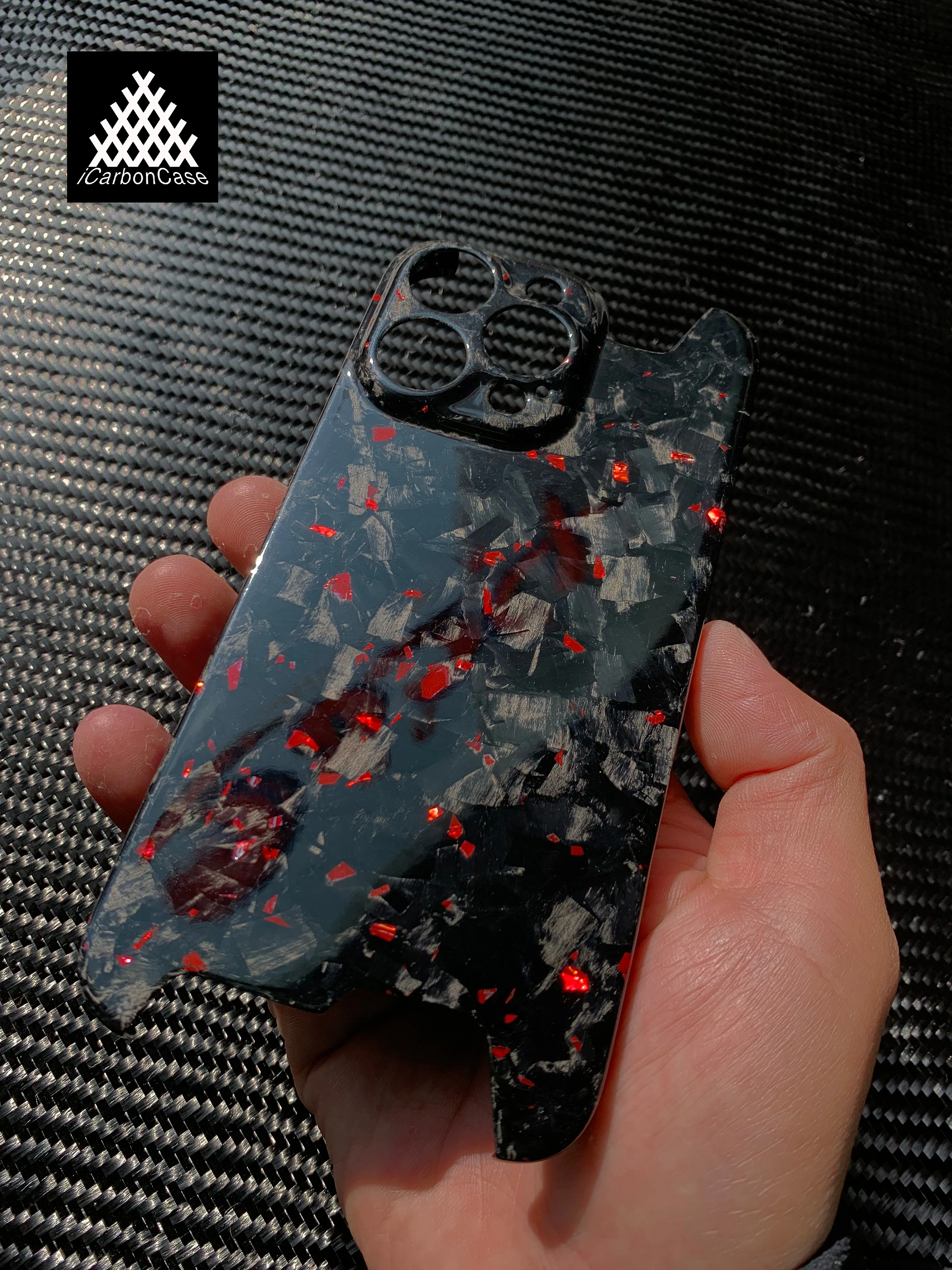 Real Glossy Forged Ultra light Full Carbon Fiber Case for iPhone 16 15 14 Pro Max 16Pro 15Pro 14Pro with Color Flakes fragments