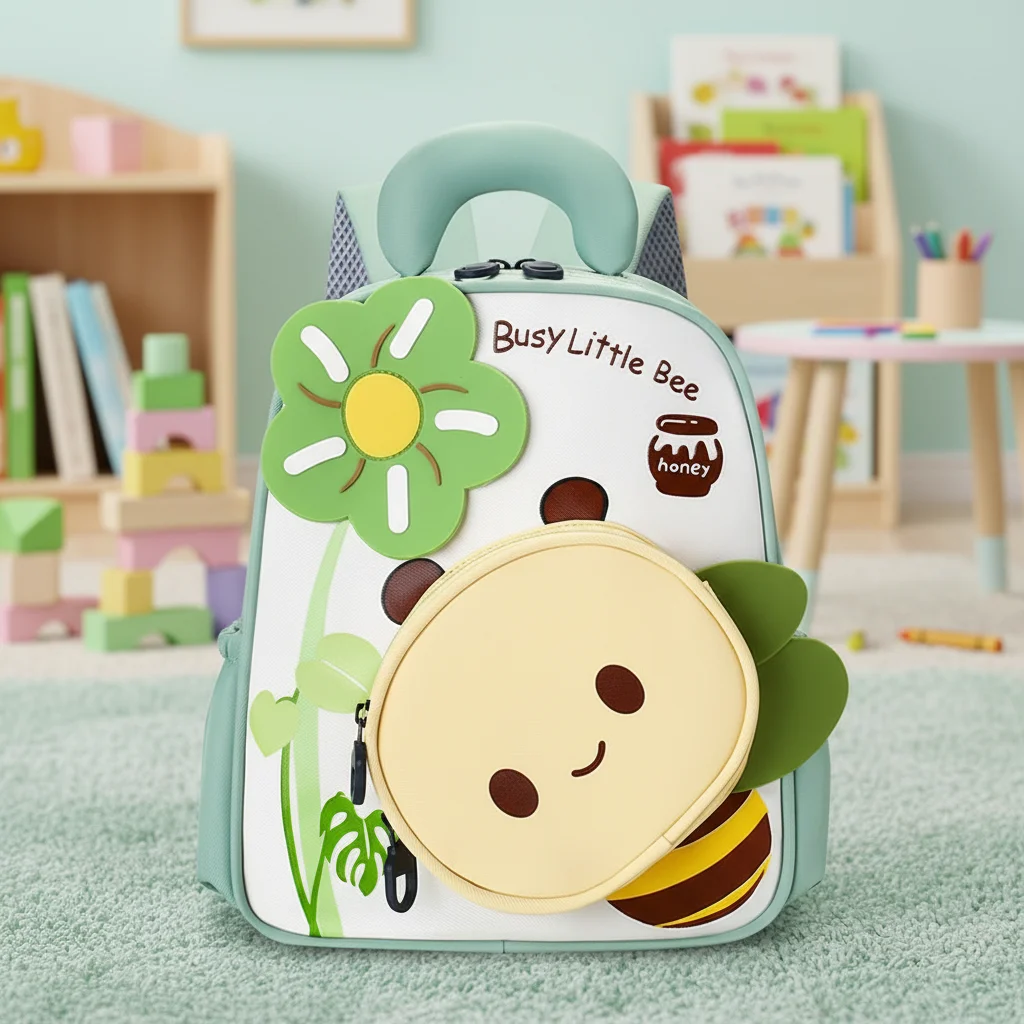 Kids Backpack Cartoon Bees Design Lightweight School Bag for 3-6 Year Olds Polyester Material