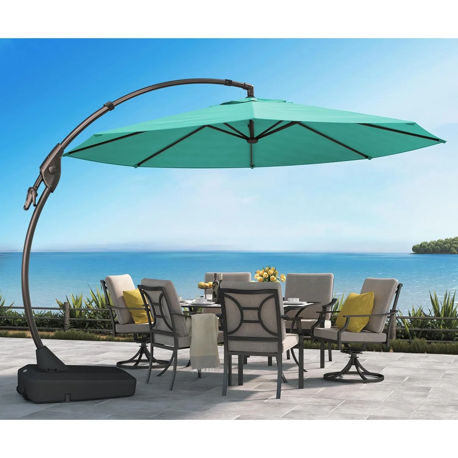 

12 FT Sunbrella Cantilever Umbrella with Base Outdoor Round Aluminum Offset Hanging Umbrella Shade with Tilt Adjustment